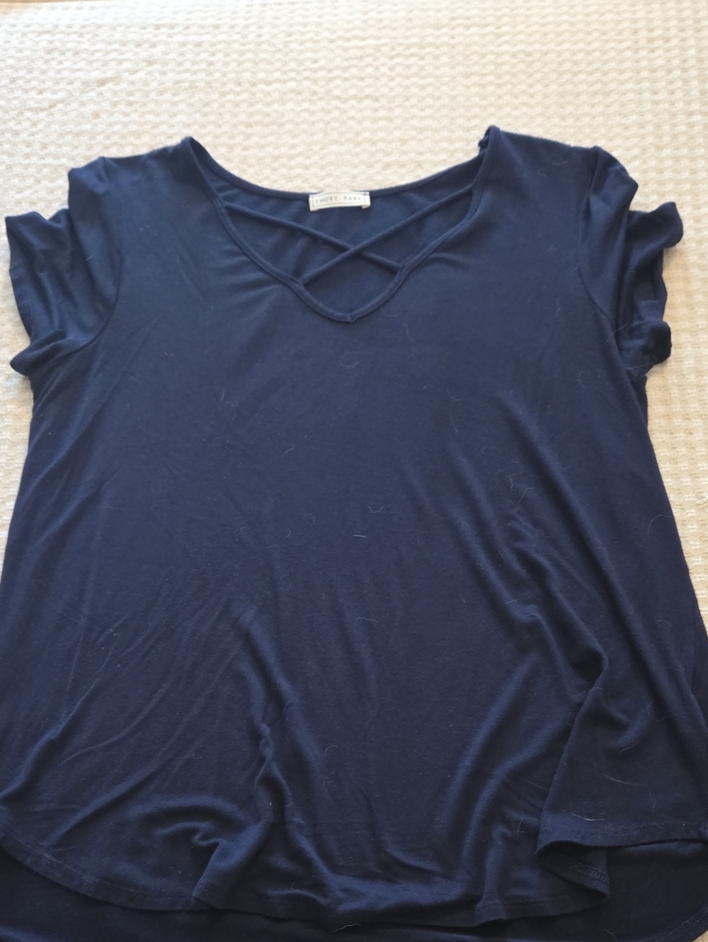 emory park Navy Crisscross V-Neck Short Sleeve Top
